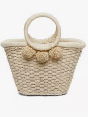 NWT Banana Republic Cream Pom-Pom Basket Bag